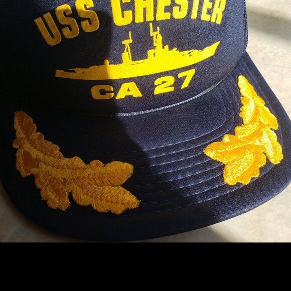 Vintage USS CHESTER CA 27 Gold Leaf Trucker Hat Great Condition - Picture 2 of 4
